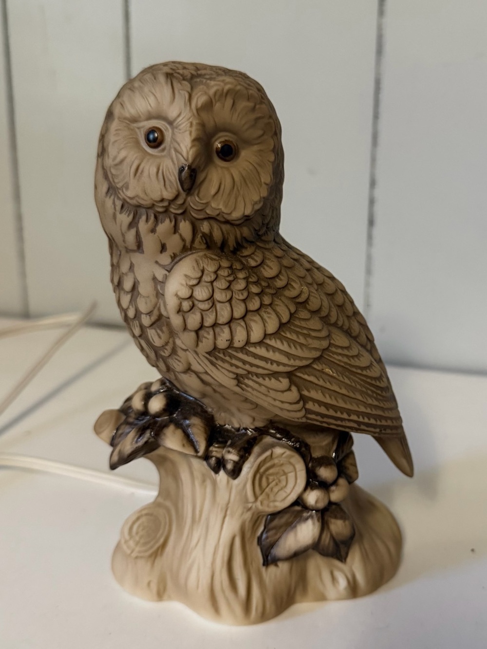 Mid Century Lund's Lites Owl Ceramic Figurine Bird Sculptures Night Light Statue